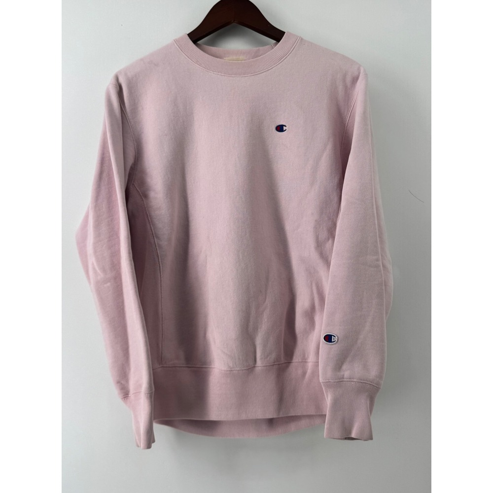 Champion Reverse Weave Sweatshirt Pink Crew Neck Logo Pullover Medium CEMM76